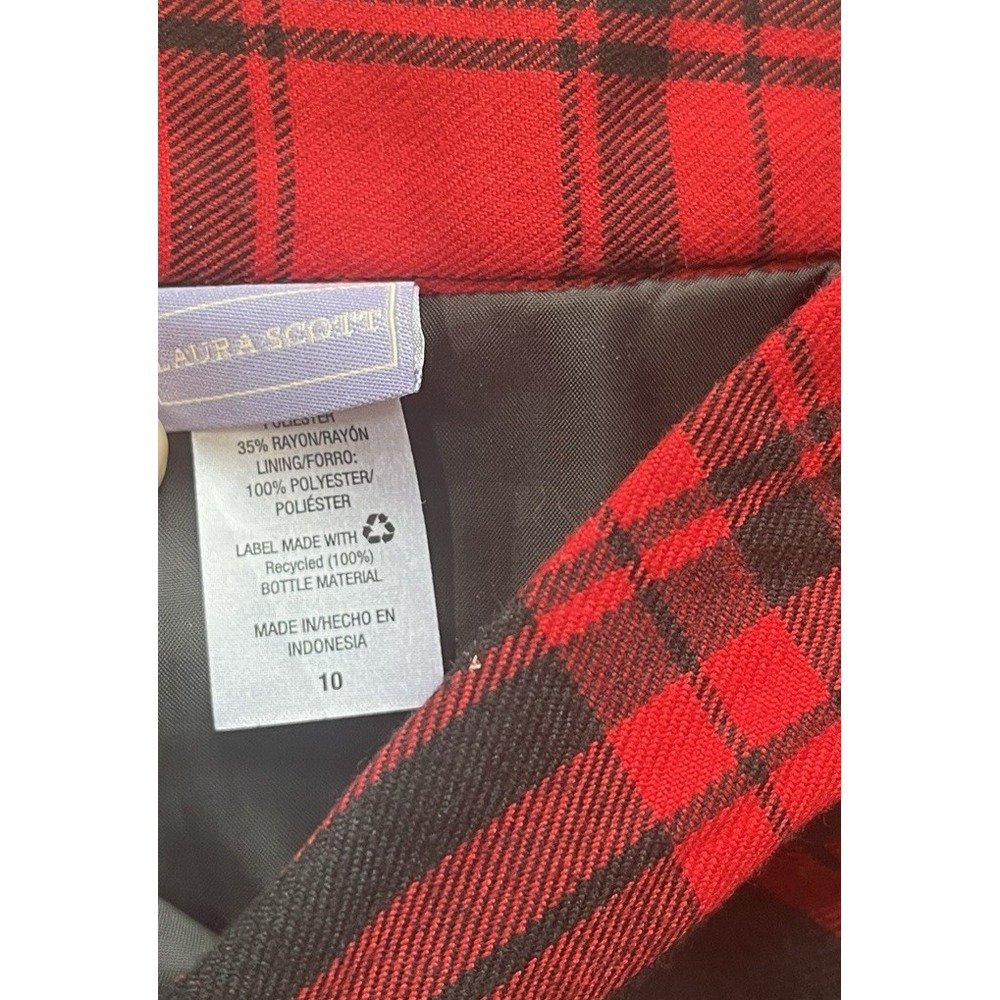 Laura Scott Women's Size 10 Red Black Plaid Midi Skirt A-Line Holiday Winter - Picture 3 of 6